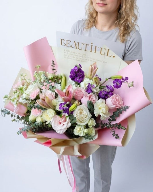 Sweet Dream Bouquet of Lily, Hydrangea, Stock and Roses
