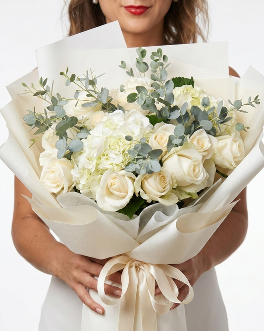 White Elegance Bouquet Hydrangea and Roses