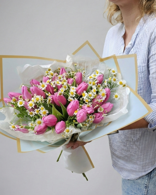 Spring breath Bouquet of Tulips & Chamomile
